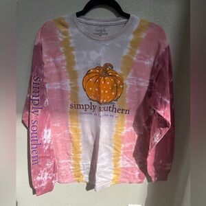 Simply Southern Tie-Dye Pumpkin Shirt - Pink, Yellow, White